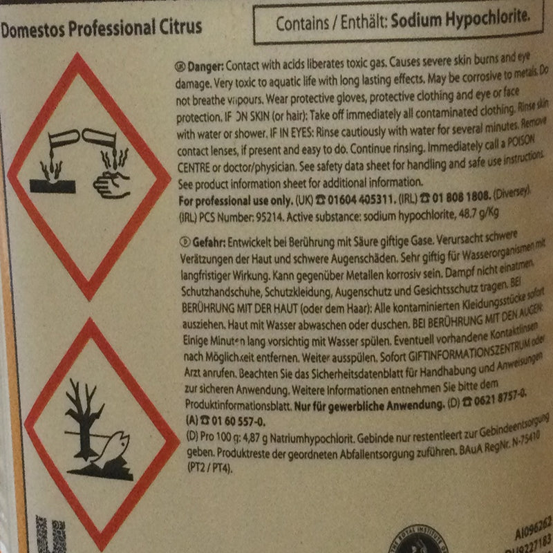 Domestos Professional Hygienereiniger Citrus 5L - Desinfizierendes Bleichmittel mit 3x längerem Kalkschutz