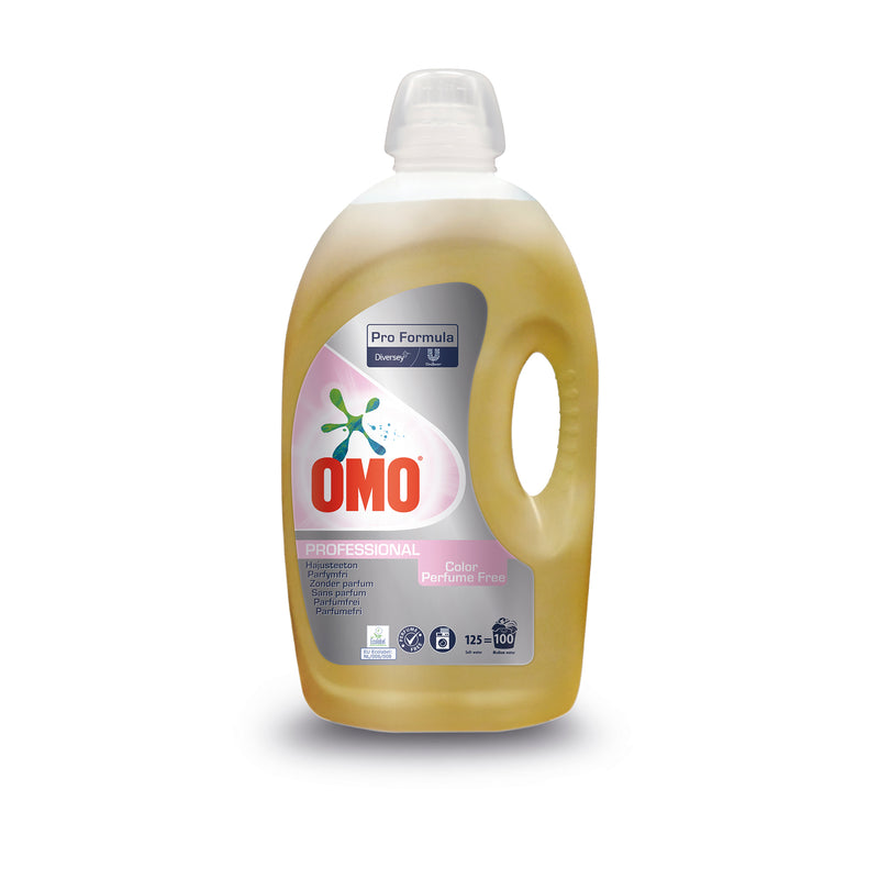 Omo Professional Parfümfrei 5L - EU ECOLABEL-geprüftes parfümfreies Flüssigwaschmittel für Buntwäsche, aktiv bei 30°C.