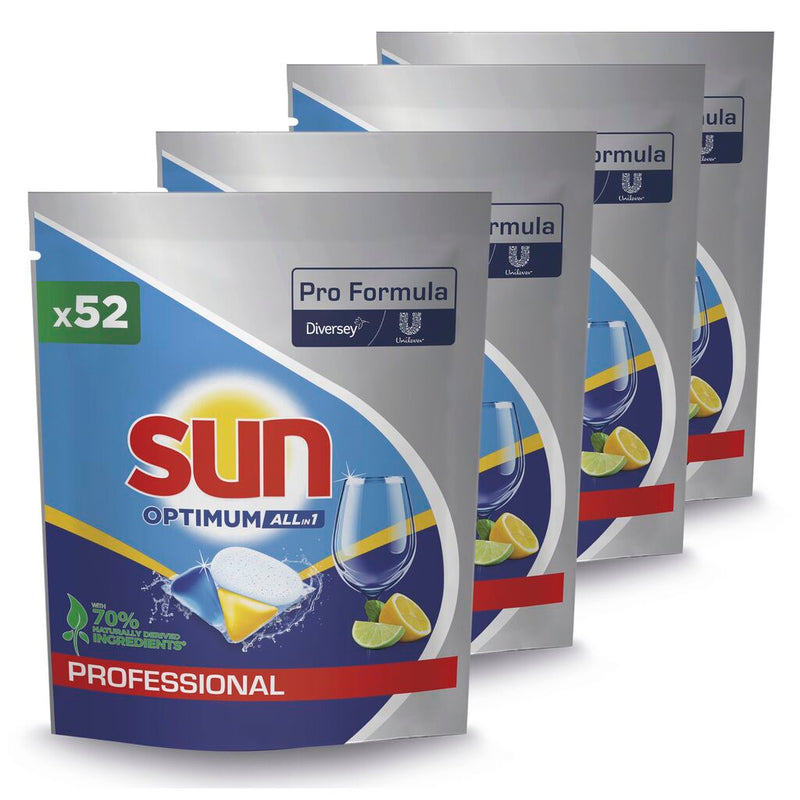 Sun Professional Optimum Allin1 Spülmaschinenkapseln mit Klarspüler und Salz für Haushalts- und Gewerbegeschirrspüler 4x52Stk