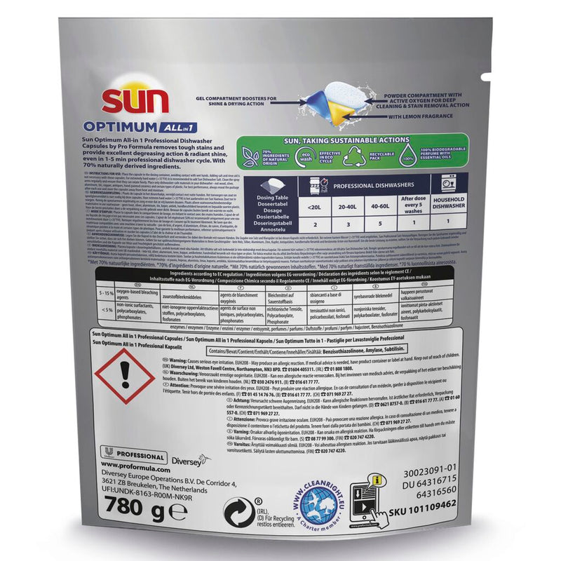 Sun Professional Optimum Allin1 Spülmaschinenkapseln mit Klarspüler und Salz für Haushalts- und Gewerbegeschirrspüler 4x52Stk