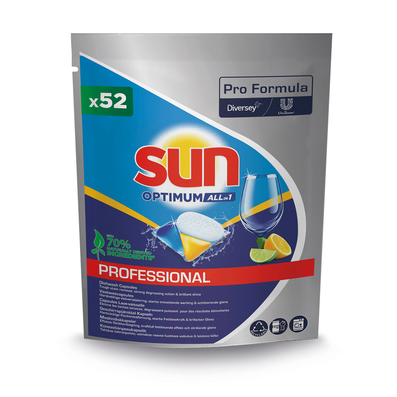 Sun Professional Optimum Allin1 Spülmaschinenkapseln mit Klarspüler und Salz für Haushalts- und Gewerbegeschirrspüler 52Stk