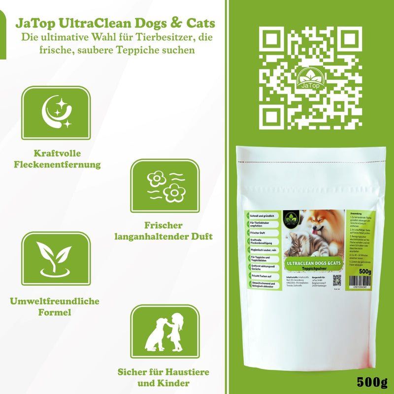 UltraClean Classic Teppichreinigungspulver, Teppichpulver 4 x 500 gr., 250ml Fleckenspray