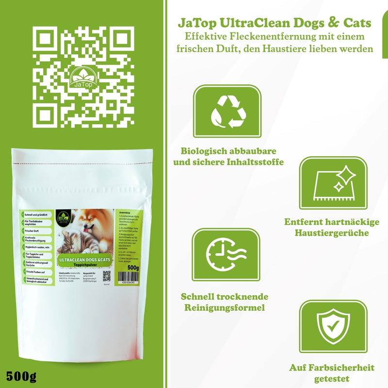 UltraClean Classic Teppichreinigungspulver, Teppichpulver 4 x 500 gr., 250ml Fleckenspray