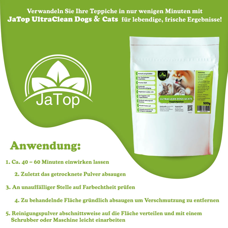UltraClean Classic Teppichreinigungspulver, Teppichpulver 4 x 500 gr., 250ml Fleckenspray