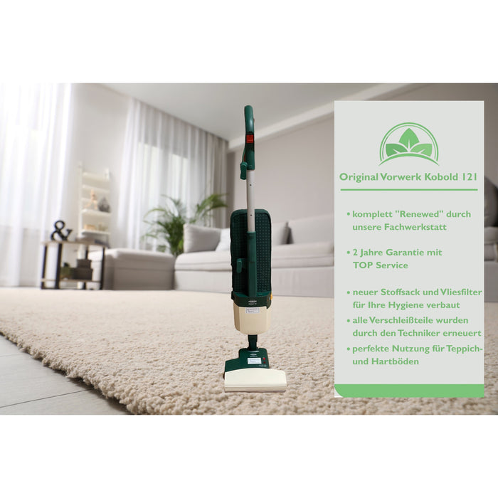 Original Vorwerk Kobold 121 inkl. Elektrobürste ET 340, Hartbodendüse und 10 Staubsaugerbeutel +Duft Renewed + generalüberholt Garantie, mit Beutel