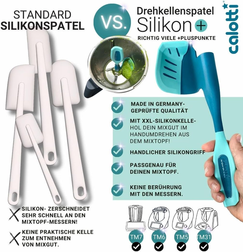 Drehkellenspatel kompatibel für Thermomix TM31, TM5, TM6, TM7 mit Siliconflanke