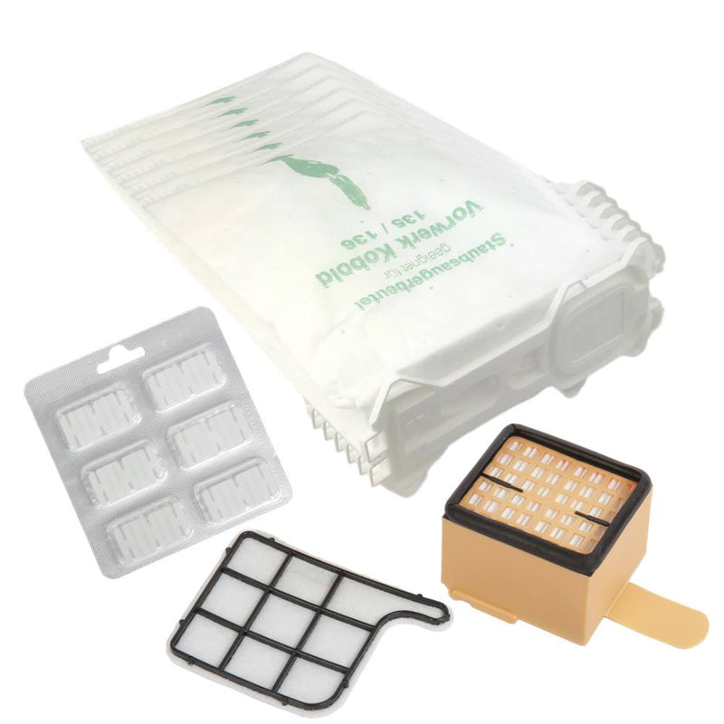 6 Staubsaugerbeutel Vlies, Duft Hepafilter Motorfilter geeignet für Vorwerk Kobold 135,136