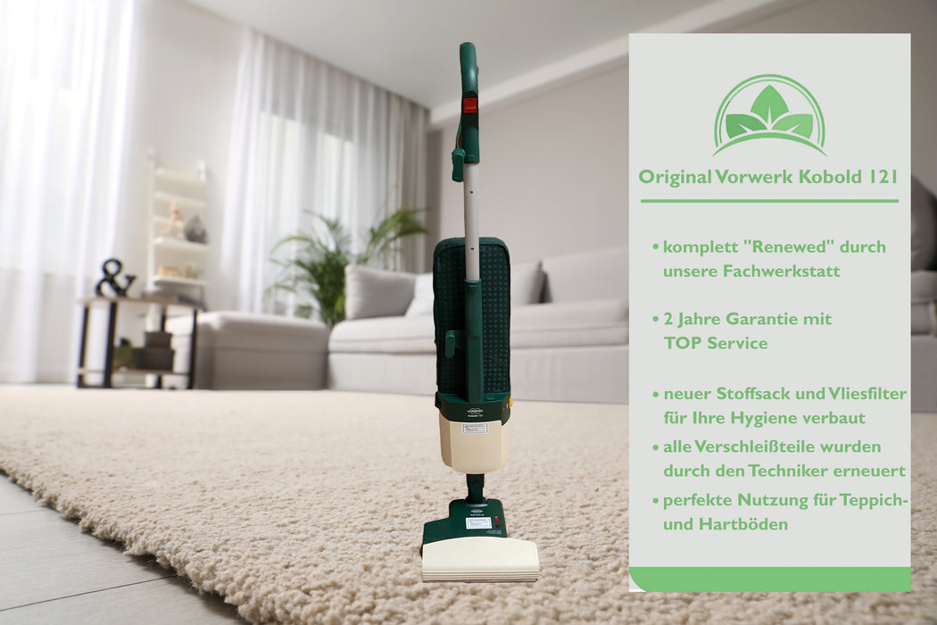Original Vorwerk Kobold 121 inkl. Elektrobürste ET 340, Hartbodendüse und 10 Staubsaugerbeutel +Duft Renewed + generalüberholt Garantie, mit Beutel
