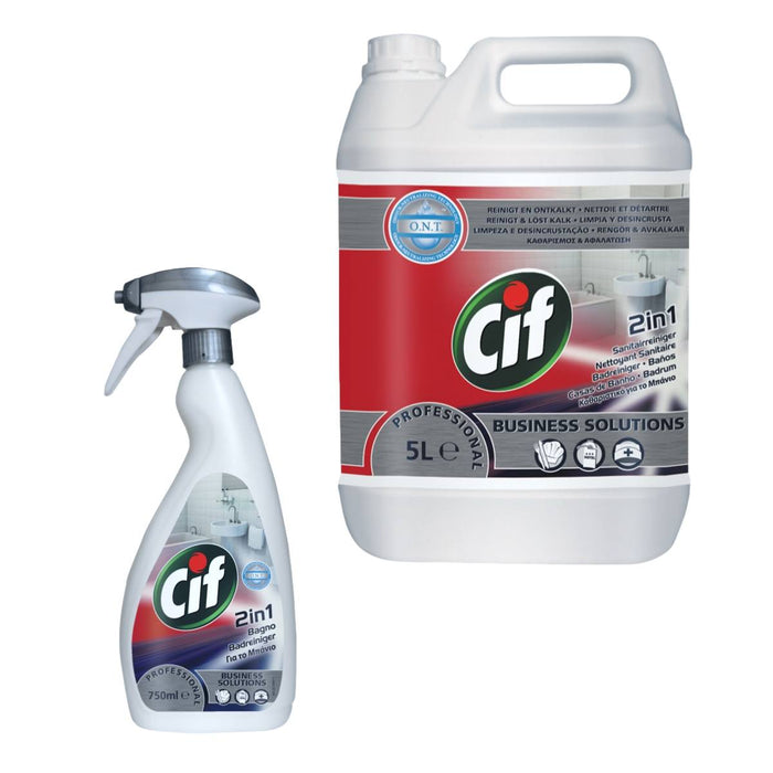 Cif Professional Badreiniger mit Anti-Kalk-Formel Kanister 5L Sprühflasche 0,75L