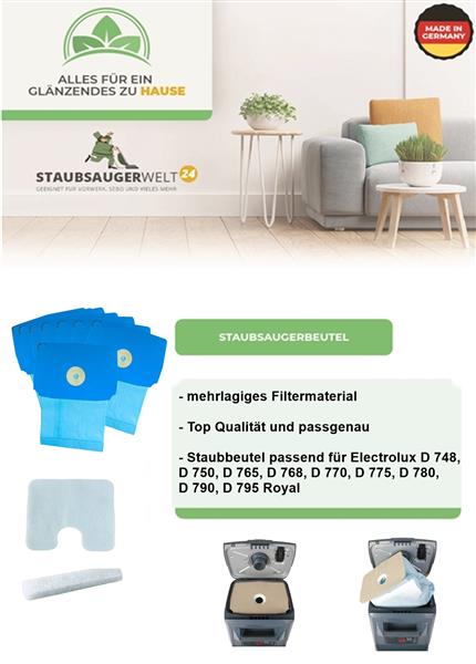 Filter Set 10 Staubsaugerbeutel geeignet für Lux Electrolux 770-795