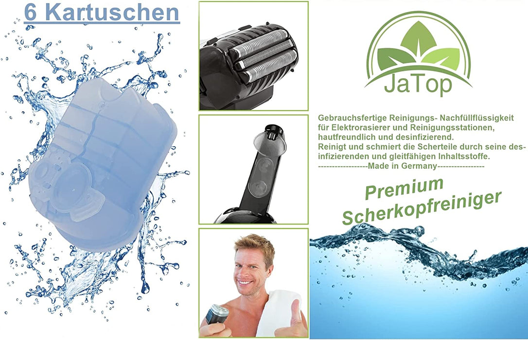 6 Kartuschen + 1L JaTop Scherkopfreiniger passend für Braun Reinigungsstationen