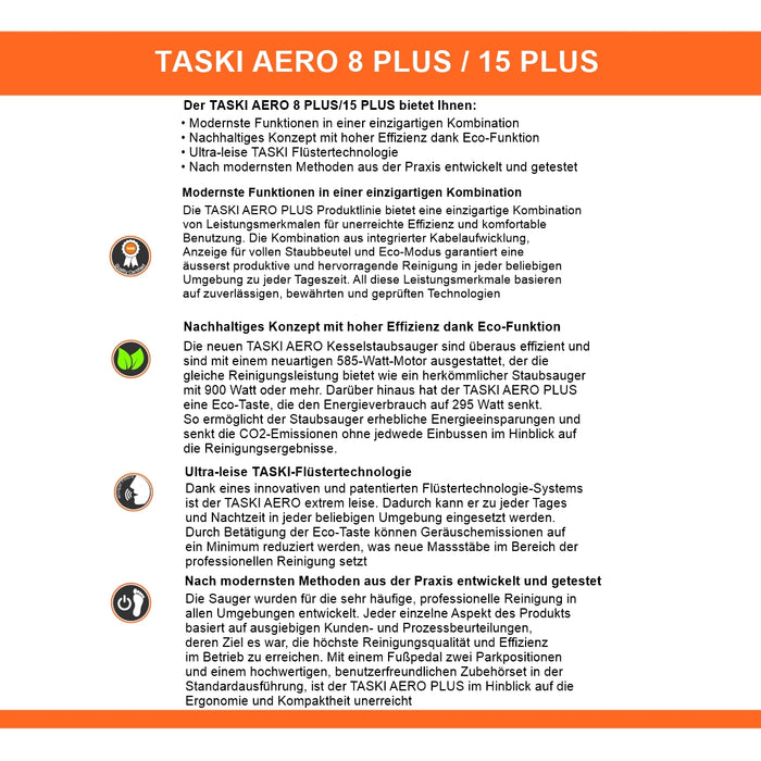 Staubsauger Kesselsauger Taski Aero 15 Plus EURO inkl Duft & 5 kompatible Staubsaugerbeutel