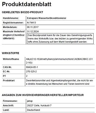 JaTop Extrapure Wasserbett Konditionierer - Conditioner 500ml Flasche 2 x 500ml