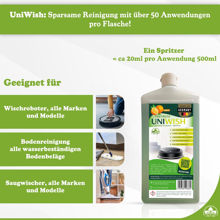 UniWisch Orange Bodenreiniger für Saugwischroboter und Saugwischer 0,75L